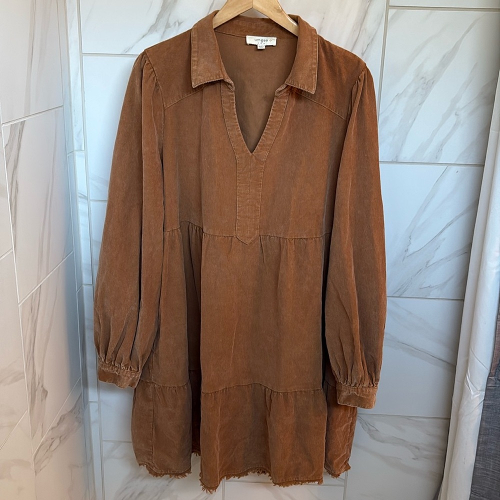 Umgee 2X corduroy brown, long sleeve dress